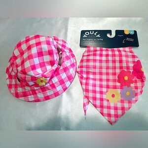 Youly the happy-go-lucky Pink Gingham Hat and Bandana Set (S/M)